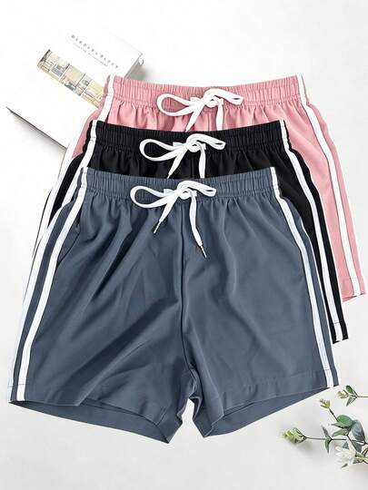 女士夏季运动条纹短裤，时尚修身，适合日常穿着、户外活动、慢跑、跑步、徒步旅行、运动休闲等场合。