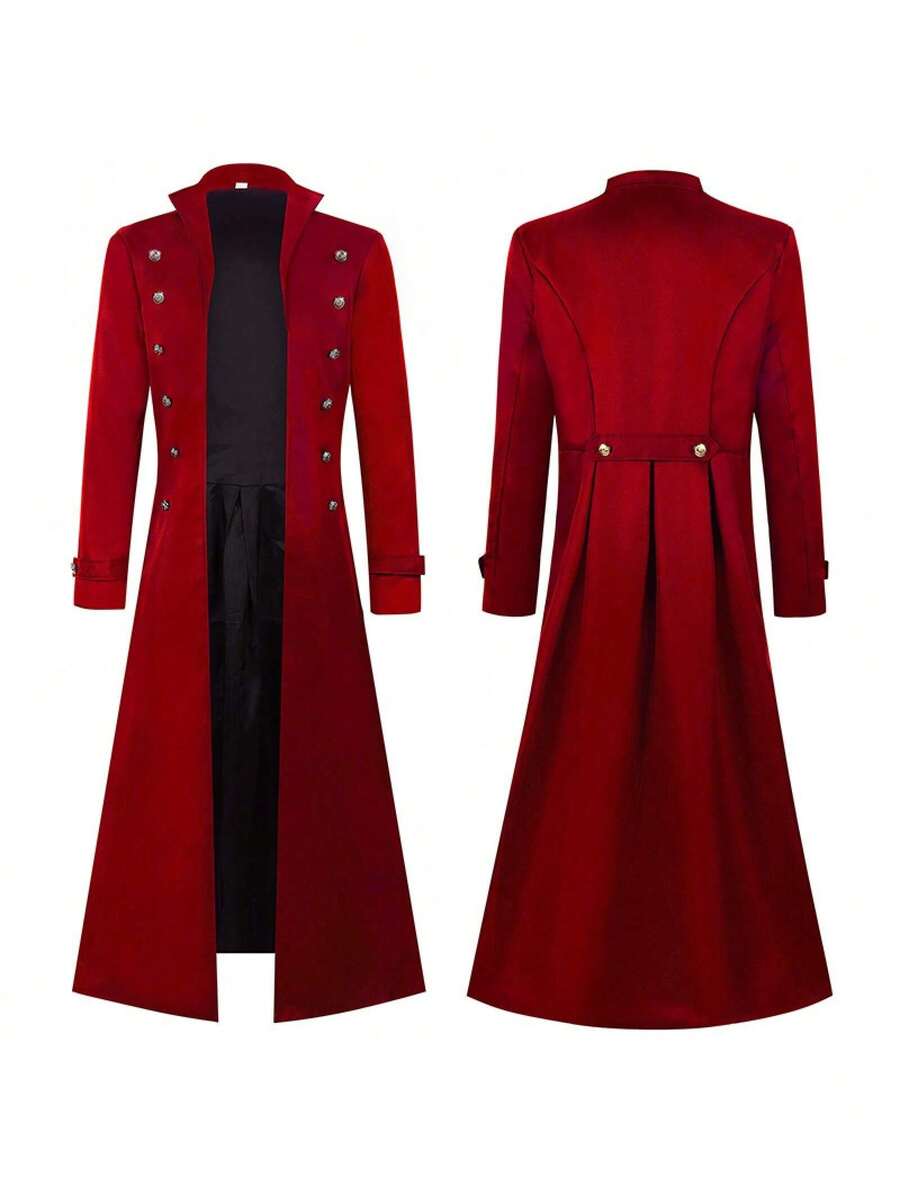 Abrigo gótico retro steampunk medieval, cortavientos, uniforme de la época victoriana, largo medio - Rojo - Ver 1