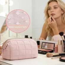 Bolsa de Maquillaje de Viaje, Algodón Acolchado, Neceser Grande para Mujer, Ligero y Resistente para Cosméticos, Viajes y Uso Diario (Rosa) - Rosa - Ver 6