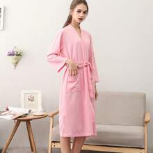 Unisex Mid-Length Cotton Waffle Bathrobe, Spring/Summer Home Wear - Multicolor - View 19