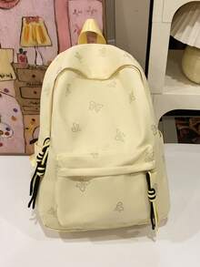 Mochila de gran capacidad de unicolor para hombres, bolsa de viaje elegante y sencilla, adecuada para uso casual, estilo japonés, estilo académico, mochila para ir al trabajo, unisex - Amarillo - Ver 3