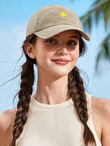 1pc Cute Embroidered Sun Baseball Cap, Washed Vintage Denim Dad Hat For Spring/Summer, Casual Sun Protection Hat Suitable For School/Vacation/Daily/Sports, Unisex Minimalist Fashion Curved Brim Cap, Women Summer Accessory,Holiday,Festival - Multicolor - View 4