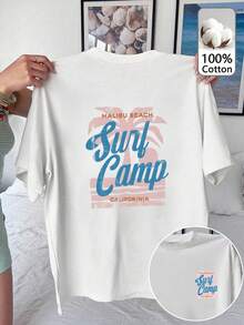 Spring/Summer Oversized Tops, 100% Cotton, Women's Short Sleeve T-Shirts, Retro Beach Surf Print, Solid Color, Crew Neck, Soft And Comfy, Casual Wear, Urban Wear, Y2K, Beach, Graduation, Vacation, Tops, Summer, Spring, T-Shirt, Gym, Sports, Party Tops, Vintage, Carnival, Valentine's Day, Maija, Women's Blouses, Women's Summer Clothing, Spring Outfit, Funny Vacation T-Shirts, Beach, Casual, Cute Blouses, Black Blouses, Summer Blouses, Women's Spring Blouses, Women's Easter Clothing, Carnival, All Seasons, Office/Lounge/Home/Minimalist, Women's Western Clothes, American Retro Style, Unisex, Outerwear, Autumn, Women's Plus Size, Valentine's Day, Carnival, Vacation Tops - White - View 7