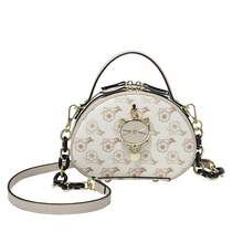 Bolso redondo de cuero genuino de alta gama para mujer, novedad de verano 2026, bolso de hombro y bandolera versátil y elegante para mujer. - Estampado floral blanco roto - Ver 8