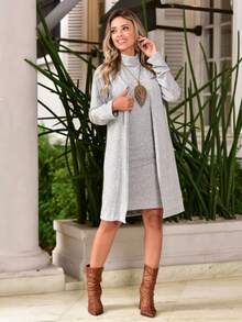 Lanzinha 2-Piece Set: High-Neck Dress And Cardigan For Winter - Gris. - Ver 4