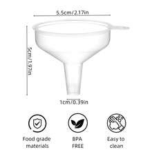 10 piezas de embudos transparentes de 5,5 cm de diámetro, portátiles, claros, para botellas de laboratorio, perfumes, líquidos, especias - Ver 2
