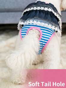 Pantalones fisiológicos reutilizables para mascotas con adorno de encaje y lazo, para prevenir el acoso, adecuados para mascotas medianas y pequeñas, protección contra fugas, suaves y transpirables, artículos esenciales para mascotas - Multicolor - Ver 2