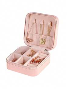 Caja de joyería portátil y mini, con letra dorada y estampado floral, caja de almacenamiento de múltiples capas pequeña para aretes, anillos, collares, organizador de joyas de viaje lindo para damas, caja de regalo de joyería compacta y artesanal, apilable para uso diario o viaje - Letra floral 1 - Ver 9