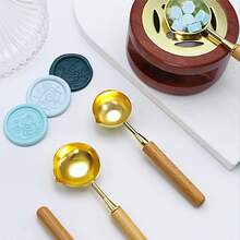 1pc Round Wooden Handle Wax Seal Spoon - For Melting Wax To Decorate Envelopes, Invitations, Greeting Cards, Personal Journals, Scrapbooks, DIY Crafts - Wooden Handle Spoon - View 3