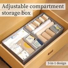 1 pieza Organizador de cajón ajustable de tela, caja de almacenamiento multicompartimentos para ropa interior, calcetines, sujetadores, plegable, resistente, disponible en gris/beige - Multicolor - View 3