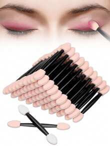 20/50/100/200pcs Double-Ended Eyeshadow Brushes, Disposable Double-Sided Eyeshadow Sponge Applicators, Oval Eyeliner Brushes, Makeup Brushes Tools - Multicolor - View 1