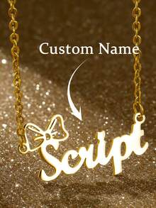 Personalized Bow Name Necklace, Women's Customized Bow Name Necklace, Exquisite Gold Chain Name Jewelry, Elegant Minimalist Stainless Steel Pendant Gift, Suitable For Daily And Special Occasions, Fashionable Customized Name Jewelry - Multicolor - View 2