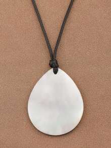 1pc Fashionable Large Natural Seashell Round Pendant Wax Rope Necklace, Suitable For Women's Daily Wear - một kích cỡ - Xem 8