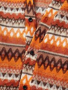 Men's Orange Vacation Style Half-Placket Short Sleeve Shirt And Shorts Set - Multicolor - View 8