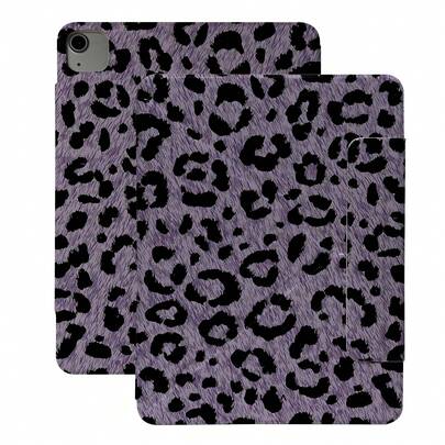 Purple And Black Leopard Print Magnetic Closure Folio Non-Fading Cover, Shockproof Case Compatible With IPad Pro 11/13 Inch 2025, Air 11/13 Inch , Air 4/5/6/7, 11 Inch , 3rd/10th Gen, Mini 1/2/3/4/5/6/7, Valentine's Day Gift