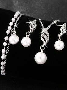 4pcs Elegant Faux Jewelry Set - Necklace, Bracelet And Earrings Gift Set, Suitable For Daily Wear, Parties, All Year Round, Great For Graduation, Teens,Jewellery,Accessories - Multicolor - View 5