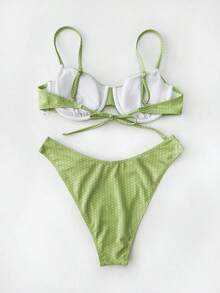 New Soft Padded Underwire Polka Adjustable Strap Lace-Up Back Bikini Top Women, Beach Swimwear Summer Vacation Casual B12F - 綠色 - 查看 5
