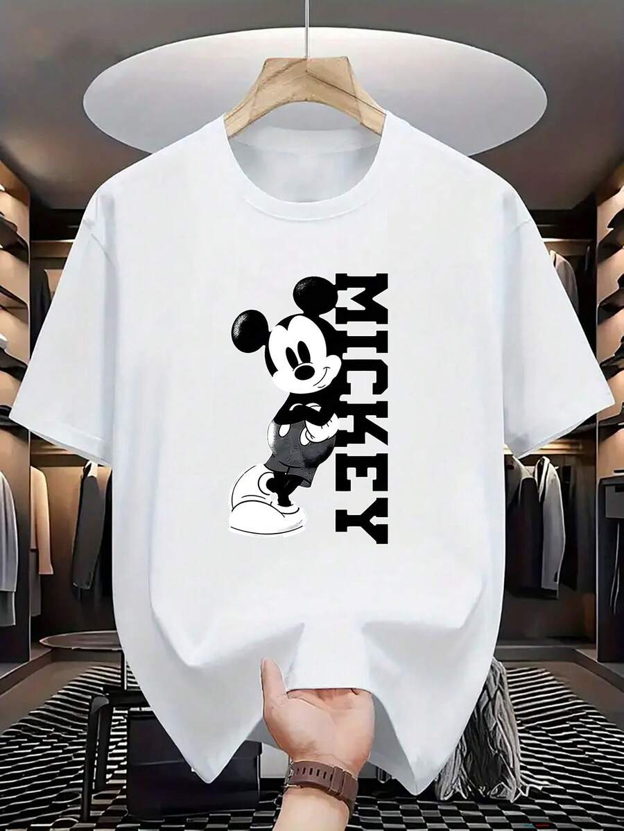 Disney Authorization Mickey Print Men's T-Shirt, Round Neck Casual And Comfortable T-Shirt, Breathable And Lightweight, Fashionable Streetwear, Men's Casual Top - trắng - Xem 1
