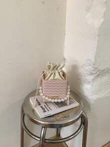 Bolso de mano con cordón texturizado y cuentas, nueva bolsa de cubo, bolso de hombro y cruzado en forma de caja minimalista y elegante para mujeres - Rosa - Ver 1