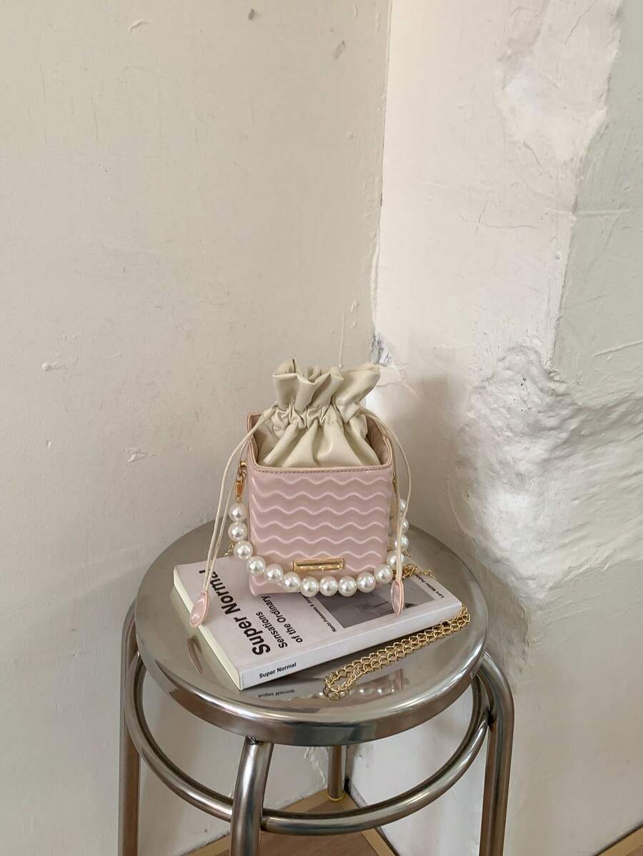 Bolso de mano con cordón texturizado y cuentas, nueva bolsa de cubo, bolso de hombro y cruzado en forma de caja minimalista y elegante para mujeres - Rosa - Ver 1