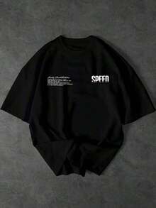 Manfinity Dauomo Camiseta de manga corta de cuello redondo con eslogan y gráfico de automóvil, de uso casual y versátil para uso diario - Negro 2 - Ver 2