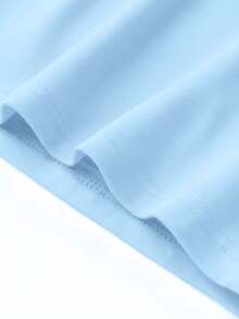 2 pièces Ensemble t-shirt à manches courtes à col rond avec imprimé lettre minimaliste décontracté et short pour garçons préadolescents, adapté pour l'été, un nouvel ensemble d'été confortable - Bleu ciel - Voir 7