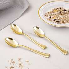 10/25/50/100pcs Gold Reusable Cutlery Set, Including Forks, Spoons, Cake Forks, Dessert Spoons, Salad Forks, Pasta Forks And Spoons, High-End Tableware Suitable For Birthday, Wedding, Party, Family Gathering, Team Building, Outdoor BBQ, Camping, Banquet, School Supplies, Graduation Ceremony, Holiday Party And More Occasions - Gold - View 8