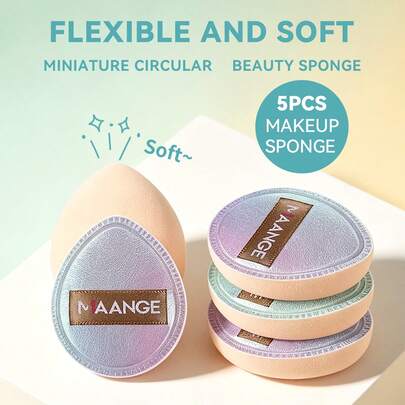 MAANGE 5Pcs Dry And Wet Dual-Use Mini Triangle Air Cushion Puff,Makeup Sponge,Soft To Touch Makeup Sponge Set,Makeup Remover Sponge,Reusable,Washable,Portable Travel Accessories,At Home Or On-The-Go,Gift For Women & Girl