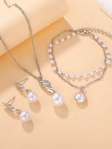 4pcs Elegant Faux Jewelry Set - Necklace, Bracelet And Earrings Gift Set, Suitable For Daily Wear, Parties, All Year Round, Great For Graduation, Teens,Jewellery,Accessories - Multicolor - View 1