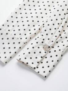 Polka Dot Print Jacket With Belt, Casual For Spring & Autumn - Apricot - View 5