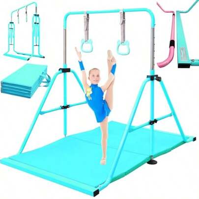 Pymic - Barra de gimna pble con anillos barra pble K con e más reente barra de entrenamiento para niños de 3 a 10 años barra orizontal equo de gimno en casa para