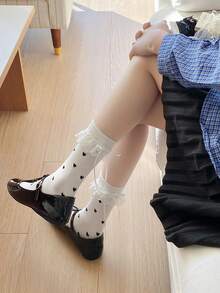 1/3 đôi tất dài đến bắp chân, có nơ ren và họa tiết trái tim. - Nhiều màu - Xem 13