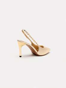 TuEzra Fall/Winter 2025 Spring/Summer New Design Pointy Toe Gold Rhinestone Decor Chain Detail High Heel Pumps, Elegant, Party,Stiletto Heels - Gold - View 6