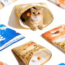 猫咪隧道袋沙沙作响玩具，带毛绒球，可折叠互动室内自娱宠物玩具 - 彩色 - 查看 5