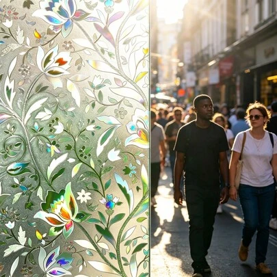Window Privacy Film, Decorative Stained Glass Window Film, Sun Blocking Glass Clings, Renter-Friendly Static Cling Frosted Sticker Covering For Home Door, Rainbow Tulip