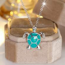 Vanel 1 chiếc mặt dây chuyền hình rùa biển màu bạc thanh lịch, trang sức thời trang chủ đề đại dương, thích hợp đeo hàng ngày. - xanh bạc - Xem 1