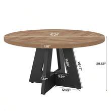 FINMIND 47 Inch Round Dining Table Wood Kitchen Table For Dining Room, 47" Dinner Room Tables For 4-6, Farmhouse Accent Furniture With Wooden Tabletop And Cross Base, Light Wood - Brown & Black - View 11