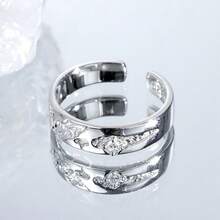 1 chiếc nhẫn bạc S925 có thể điều chỉnh kích thước, thiết kế hở, đính đá Cubic Zirconia, kiểu dáng thanh lịch, phù hợp cho nữ. - Bạc - Xem 2