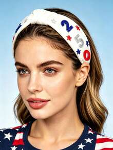 1pc Women's Cute Solid Color Headband, Suitable For 4th Of July US Independence Day 250th Anniversary Celebration, Knotted Wide Brim Headpiece, Red & Blue Festival Hair Accessory Hair Band Diadema Hair Hoop,Travel,Birthday - Multicolor - View 2