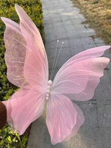 Large Faux-Silk Butterfly (1 Piece Or Set Of 5)-Perfect For Backdrop Decoration. These Large, Sheer, Realistic Butterflies Are Suitable For Wedding Backdrops, Outdoor Garden Decor, Themed Birthday Parties, Home Styling, Table Settings, And More. - Multicolor - View 10