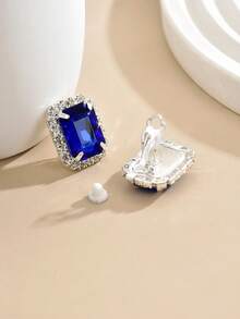 1 Pair Minimalist Sparkling Rhinestone Geometric Rectangle Clip-On Earrings, Suitable For Women's Daily, Party, Holiday Gifts - Geometric Ear Clip - View 2