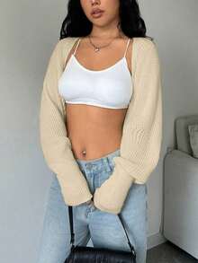 Cárdigan casual para mujer, cómodo y ligero, color sólido, perfecto para looks frescos y relajados en el día a día - Albaricoque - Ver 7