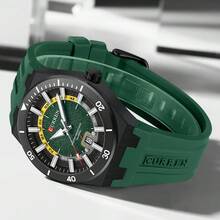 CURREN Men's Fashion Quartz Waterproof Luminous Silicone Strap Date Wristwatch - Multicolor - View 9