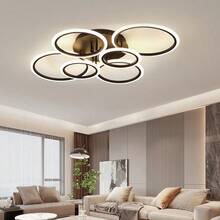 Modern Interlocking Ring LED Ceiling Light, 6/8 Rings Optional, 3 Color Dimmable, Gold Black White, Flush Mount Lamp For Living Room Bedroom Indoor Home Decor - 彩色 - 查看 9