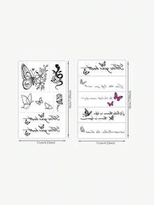 2pcsStickers, Dark Simple Black Rose And Butterfly With English Quotes Text, Temporary Tattoo Stickers, For Arms, Abdomen Non-Reflective, Realistic Tattoo, Suitable For People, Daily Use, Lasts3-5Days,Sketch Style - Multicolor - View 2