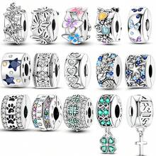1 Peça Conta com Clipe Banhada a Prata, Botão Coração da Sorte, Dragão, Cruz, Estrela-do-Mar e Estrela, Charm para Pulseira e Colar, Contas para Fabrico de Joias DIY, Acessório Básico - Prata - Ver 1
