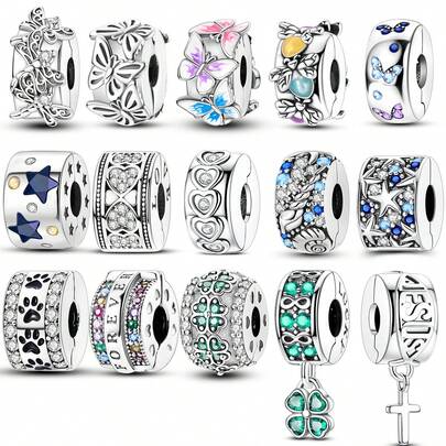 1 chiếc hạt kẹp mạ bạc hình trái tim may mắn, hình rồng, thánh giá, sao biển, ngôi sao, hình vali, dùng để làm vòng tay, vòng cổ, trang sức tự làm, phụ kiện cơ bản.
