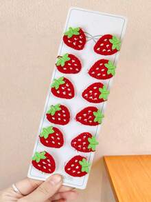 10pcs/Set Strawberry & Cherry Shaped Hair Clips, Cute Knitted Fabric Strawberry & 3D Cherry Design, Petite & Adorable - Suitable For Girls & Women, Fit For Daily, Outing, Campus, Party And More Occasions, Easy To Clip On And Add Cute Vibe, Great For Photos,Summer,Holiday,Travel - Multicolor - View 6