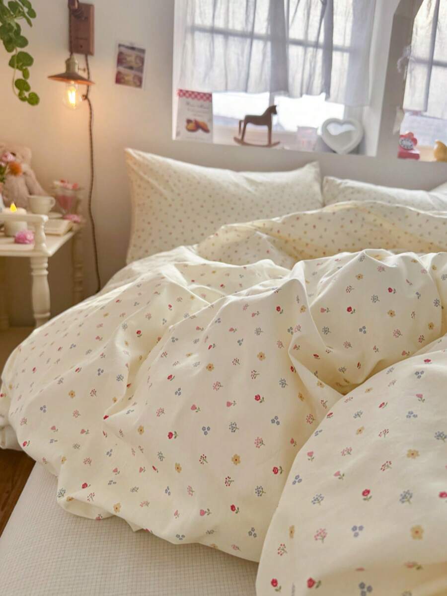 3pcs 100% Cotton 2026 New Arrival Colorful Floral Print Bedding Set, 2 Pillowcases + 1 Duvet Cover (Bed Sheet And Insert Not Included)