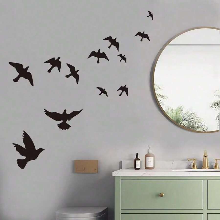 12Pcs Self-Adhesive Flying Bird Wall Sticker Removable Waterproof Sky Jungle Animal Wall Decal For Bedroom Living Room Bathroom Kitchen Home Decor